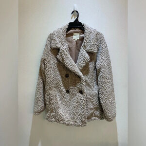 Thread Supply Sherpa Teddy Jacket Brown 4 Buttons Pockets Size L